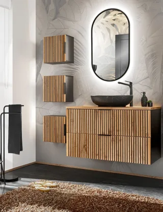 Badmöbel Set 6-tlg Badezimmerset ARMON Wotan Eiche Schrank 100cm inkl. Wascht...