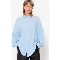 SASSYCLASSY Longbluse Oversize Musselin Bluse Damen kurz Langarm Elegant Hemdbluse lang aus Baumwolle mit V-Ausschnitt, One Size (Gr. 36-48)