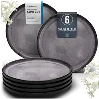 PURE LIVING INTERIOR DESIGN Geschirr-Set Pure Living Geschirr Speiseteller 6er 26cm »Ibiza«, Steingut, Grau (6-tlg), 6 Personen, Steingut, Mediterrane Handwerksoptik, Reaktive Glasur – jedes Stück einzigartig…