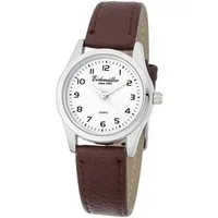 Eichmüller Quarzuhr Damenuhr, silberfarben, weißes Zifferblatt, RE1002, braunes Lederarmband, 30 mm, klassisches Design, präzises Quarzwerk