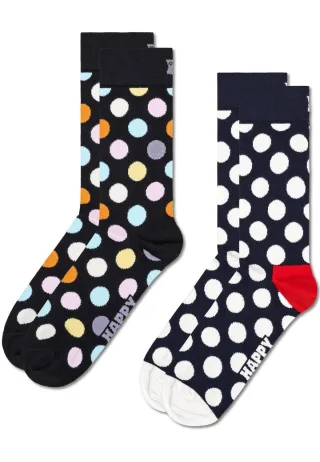 Happy Socks Unisex 2er-Pack klassische Big Dot Crew-Socken