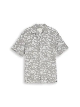 Denim Tom Tailor - Relaxed Fit Resort Hemd mit Leinenanteil green chambray sun palm print - Gr. - M