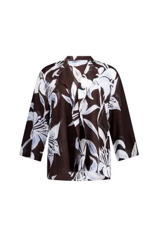 Studio Anneloes - Yael satin flower top sky blue/espresso - Gr. - XS