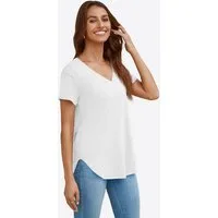 Imily Bela T-Shirt Damen V-Ausschnitt mit verlängertem, gerundetem Saum (Packung, 1-tlg., 1per-Pack) in Unifarbe