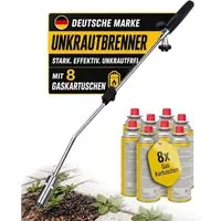 Fabona Unkrautbrenner Unkrautvernichter, 1100 °C maximal, (8-tlg., mit Piezozündung – professionelles Abflammgerät), inkl. 8-Gas-Kartusche