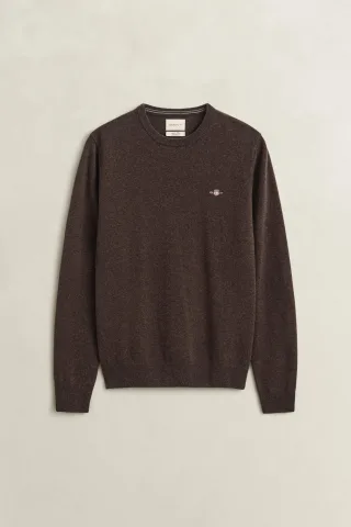 GANT - Rundhalspullover aus Lambswool dark brown melange - Gr. - L