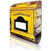 banjado Wandbriefkasten Silber Stahl mit Motiv Historischer Postkasten (Wandbriefkasten witterungsbeständig, pulverbeschichtet, mit Zeitungsfach), 47 x 39 x 14 cm