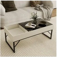 Vicco Couchtisch Lunero, Creme-Weiß/Marmor, 105 x 50 cm (1-St)
