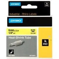 Rhino IND ORIGINAL Heißschrumpfschlauch 6mm x 1,5m, schwarz auf gelb, Etiketten- Schrumpfschlauch für Durchmesser 1,18-2,33 mm, 18052