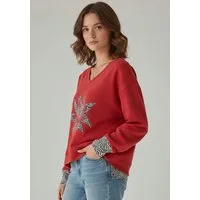 Laura Scott Sweater mit V-Ausschnitt, langärmlig, hüftlange Schnittform