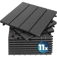 Casaria Holzfliesen 11x Klassik Anthrazit, Terrassenfliesen 1-6m² WPC Fliesen Balkon Garten Verschiedene Farben