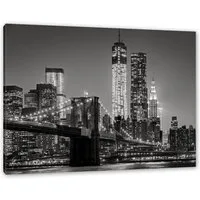 Pixxprint Leinwandbild New York City Skyline bei Nacht, New York City Skyline bei Nacht (1 St), Leinwandbild fertig bespannt, inkl. Zackenaufhänger