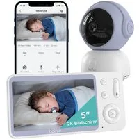 Boifun Video-Babyphone Babyphone 720P mit Kamera 5 Zoll Baby Monitor, mit Kamera und Audio WLAN, 3000-mAh-Akku, 1-tlg., unterstützt Temperaturüberwachung Schlaflied Wecker, Nachtsicht, Bidirektionales Interkom, Zwei-Wege-Audio VOX-Modus