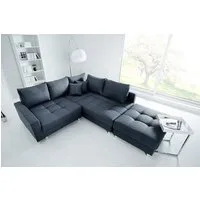 riess-ambiente Ecksofa KENT 220cm anthrazit - Stoffbezug, L-Form, Federkern, Hocker & Kissen, Set 2 Teile, Wohnlandschaft in Familiengröße - ideales Design fürs Wohnzimmer