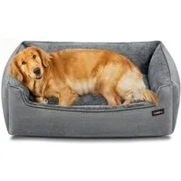 FEANDREA Hundebett Hundekissen in Leinenoptik, Hundekorb, XL, große Hunde, 100x75x25 cm, erhöhte Ränder, rutschfeste Unterseite, Bezug abnehmbar waschbar