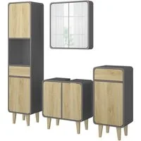 Vicco Badmöbel-Set Arla, Anthrazit/Eiche, 4 Teile, (4-St., 4er Set)