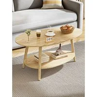 FiveWillowise Couchtisch Massivholz Teetisch mit Ovalem Doppelschicht-Design, 90x50cm (1-St), ovaler Tisch, Wohnzimmertisch