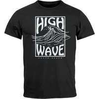 Neverless Print-Shirt Herren T-Shirt High Wave Welle Schrift Line Art Logo Surfing Aufdruck mit Print