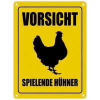 speecheese Metallschild Vorsicht spielende Hühner Metallschild mit Huhn Motiv Hahn Warnung