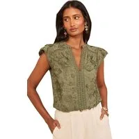 Love & Roses Kurzarmbluse Love & Roses Paisley-Bluse mit Kreuzschraffur (1-tlg)