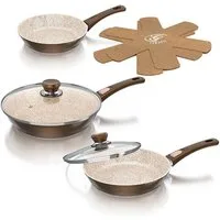 Genius Pfannen-Set Genius - Cerafit Granit Pfannen Set 7-tlg. Keramik-Pfannen Bratpfanne, Edelstahl (7-tlg., Set besteht aus 3 Pfannen, 2 Deckeln und 2 Vlieseinlagen), antihaftbeschichtet