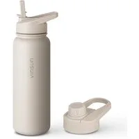 Vinsun Isolierflasche Edelstahl Trinkflasche 750ml Strohhalm - 2 Deckel Thermoflasche, BPA frei, doppelwandig, auslaufsicher, bruchsicher, geruchsneutral