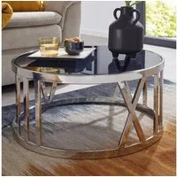 FINEBUY Couchtisch FB41428 Glas Metall Sofatisch Ø60cm Tisch Wohnzimmertisch Rund (60x60x30 cm Silber, Sofatisch Metall Glas Rund), Wohnzimmertisch Kaffeetisch, Tisch Wohnzimmer