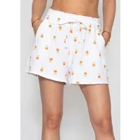 SASSYCLASSY Shorts Weite Musselin Shorts mit Orangen-Print Damen Leichte Baumwollshorts mit elastischem Bund und seitlichen Taschen