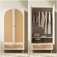 Flieks Kleiderschrank Garderobenschrank 180x85x52cm mit 2 Türen & Schublade, Rattan