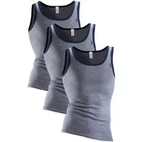 Clipper Exclusive Unterhemd Tanktop für Herren (3-St) modische Optik: Jeans meliert, tolle Baumwoll-Qualität