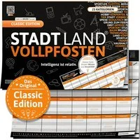 Denkriesen Spiel Stadt Land Vollpfosten, Classic Edition, A4 Block, Familienspiel, Made in Germany