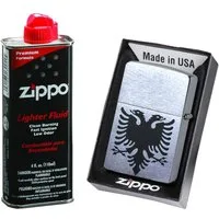 Lasernauten Feuerzeuge Zippo Feuerzeug mit Gravur albanischer Adler Chrome Brushed Albanien, Benzinfeuerzeug
