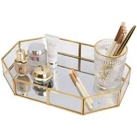 TUWENA Duschregal Verspiegeltes Tablett aus goldfarbenem Glas, Make-up Tablett