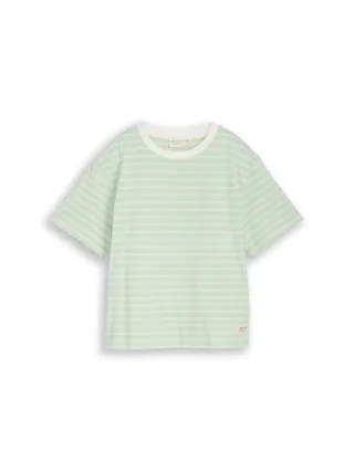 Denim Tom Tailor - Boxy Fit T-Shirt matcha green irregular stripe - Gr. - S