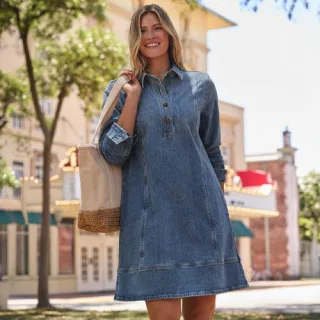 Soft Denim Jeanskleid für Damen, Damen, size: regular, Blau, Baumwoll-Mischung, by Lands' End