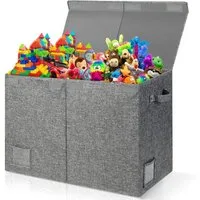 BTTO Aufbewahrungsbox Aufbewahrungsbox mit Deckel,Spielzeug Aufbewahrung mit Griffen (1 St), Spielzeugkiste Kinder,zusammenklappbar für Kinderzimmer,Grau,Große