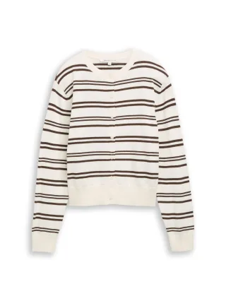 Denim Tom Tailor - Cardigan mit Rundhalsausschnitt offwhite brown stripe - Gr. - XS