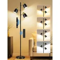 OUTON Stehlampe Dimmbare Stehlampe mit 3 Köpfen, Touch & Fernbedienung, 3000-6500K, LED wechselbar, 2.5kg Basis, schwarz