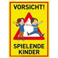 König Werbeanlagen Hinweisschild Großes Schild Vorsicht! Spielende Kinder, PVC 30 x 42 cm, Achtung Sp