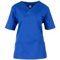 BEB Schlupfbluse beb MEDIZIN/PFLEGE Damen KASACK Kurz V-Neck Baumwollmix Kornblau