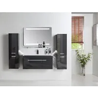 Faizee Möbel Badmöbel-Set Badmöbel Set Schwarz 5tlg Komplett Set, (Komplett-Set, 5-St), MDF-Holz Vormontiert Hochglanz lackiert