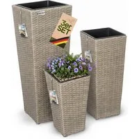 Casaria Pflanzkübel, Casaria Blumentopf 3er Set Polyrattangeflecht Übertopf Wasserabfluss