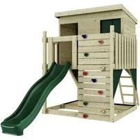 OutdoorToys Spielturm Stelzenhaus Polarstern aus Holz in Dunkelgrün mit Rutsche, Kletterwand, aus Holz in Dunkelgrün mit Rutsche, Kletterwand