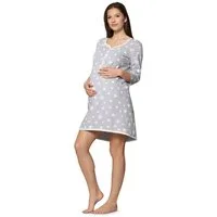 Be Mammy Umstandsnachthemd Damen Umstands Nachthemd mit Stillfunktion BE20-176 (1-tlg)