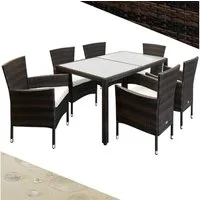Casaria Garten-Essgruppe 6+1, Gartenmöbel Set 6 Stühle inkl. 7cm Polster Tisch 150x90cm braun
