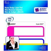 Avery Zweckform Etiketten 80x Namensschilder im Block Weiß Rahmen Pink/Lila, Namensschild Namens-Etikett Aufkleber Namens-Etiketten