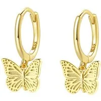 Hey Happiness Paar Creolen Silber 925 Schmetterling, 18K Vergoldet, Damen Ohrringe Silber 925 hängend, Geschenk Idee