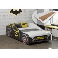 Kids Collective Autobett 70x140 / 80x160 cm Kinderbett Jugendbett mit Rausfallschutz (Spielbett Batman Batmobil Bat Car Auto, Spielbett Batman Batmobil Bat Car Auto), Kinderbett 80x160 cm mit Matratze & Lattenrost - für Kinder ab 2 J.