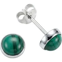 mantraroma Paar Ohrstecker SAMA rund klein aus 925 Silber mit Malachit (Paar, Paar Ohrringe mit Schmuckbeutel), 925 Sterling Silber Ohrringe für Damen
