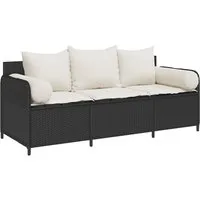 vidaXL Loungesofa Gartensofa mit Kissen 3-Sitzer Schwarz Poly Rattan, 1 Teile